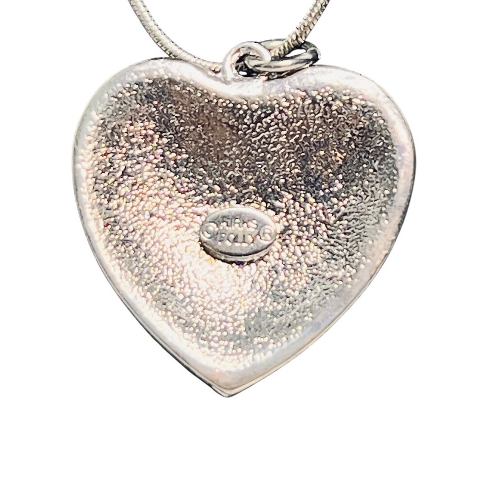 Kirks Folly Silver Tone Snake Chain Necklace W/ Rhinestone Heart Pendant (6280) - Picture 3 of 8